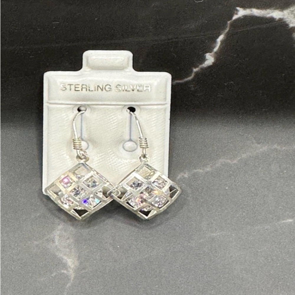 Sterling Silver Dangle Earrings with Crystal Accents